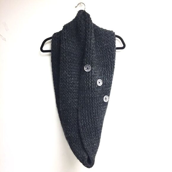 CHUNKY Knit Infinity Fall Winter Scarf Buttons Dark Grey - Picture 1 of 3